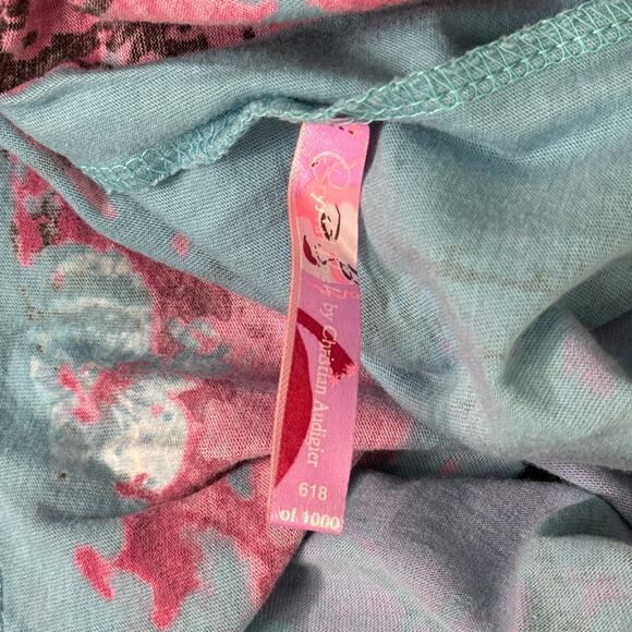 Christian Audigier Crystal Rock Top Womens Large Crane Blossom Y2K Tunic Shirt - Picture 5 of 13